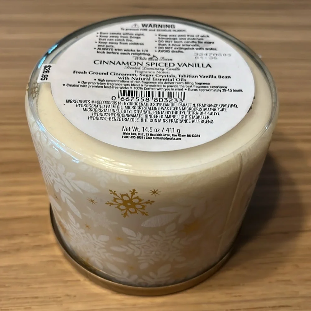 Bath & Body Works 3 Wick Candle. Cinnamon Spiced Vanilla.